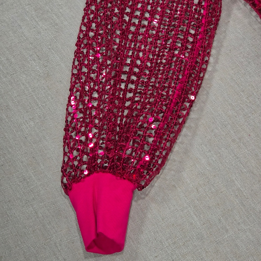 Pilcro Sequin Mesh Top Women Small Pink NWT Anthropologie Long Sleeve Magenta - Picture 4 of 13